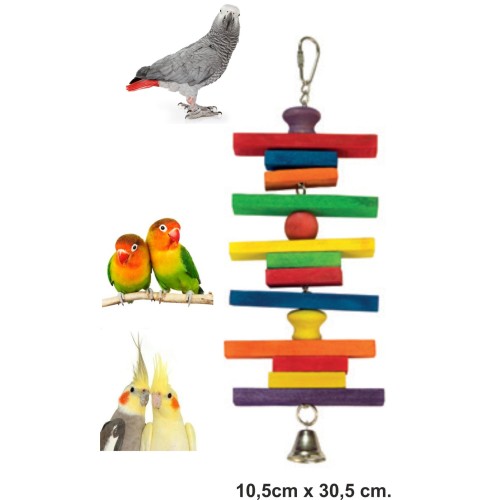 Juguete de Madera Colorido para Aves con Campana