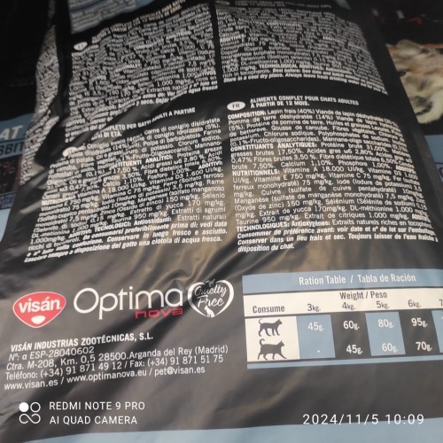 Optima Nova Cat Adult Rabbit Patata 2 Kg.