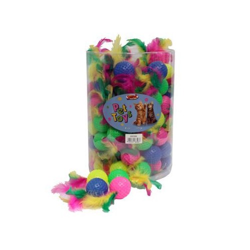 Pelota Con Plumas Cubo 100 Uds para Gatos