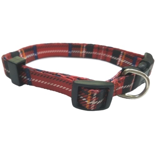Collar Nylon 20 Mm Ajustable 35-50 Cm Escoce Rojo