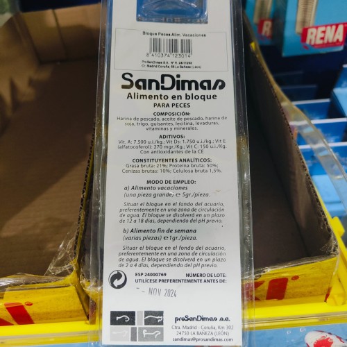 Alimento Peces En Bloque Vacaciones 50 Gr