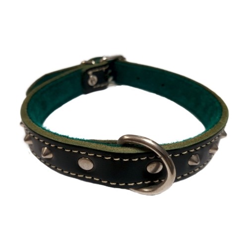 Collar de Cuero Verde C/adorno 20x450 para Perros