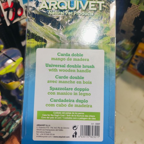 Carda Doble con Mango de Madera para Perros