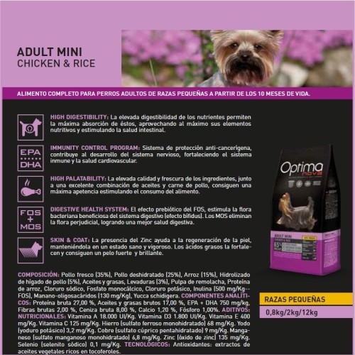Optima Nova Adult Mini Dog Food Chicken & Rice 12 Kg