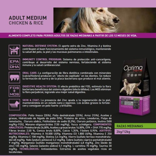 Optima Nova Adult Medium Chicken Rice 2 Kg
