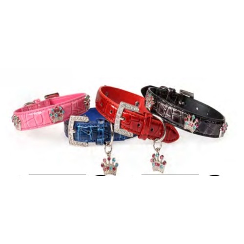 Collar Cuero Piton Con Corona 20x420. Azul