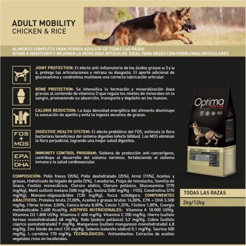Optima Nova Mobility Comida 2 Kg para Perros
