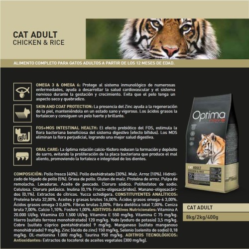 Alimento Gato Optima Nova Pollo Arroz 8 Kg