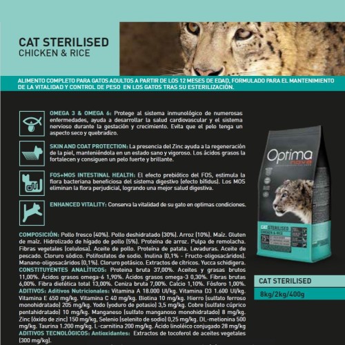 Optima Nova Cat Sterilised 8 Kg para una Salud Óptima