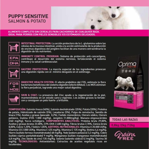 Optima Nova Puppy Sensitive Salmon Potato 2 Kg Grain-Free Diet