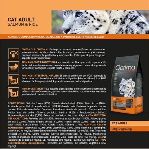 Optima Nova Cat Adult Salmon Arroz 8 Kg.