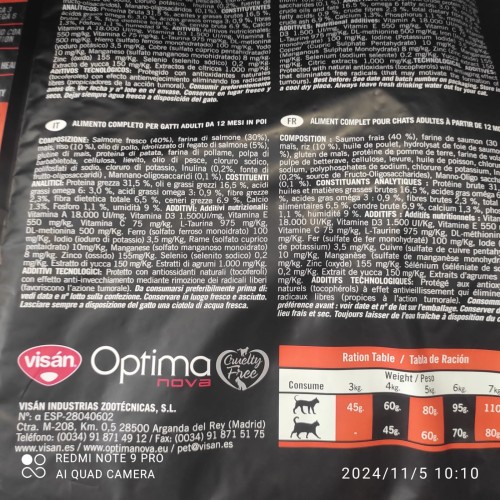 Optima Nova Cat Adult Salmon Arroz 8 Kg.