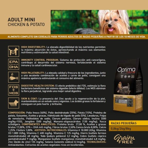Optima Nova Adult Mini Chicken Potato 2 Kg Comida Premium para Perros