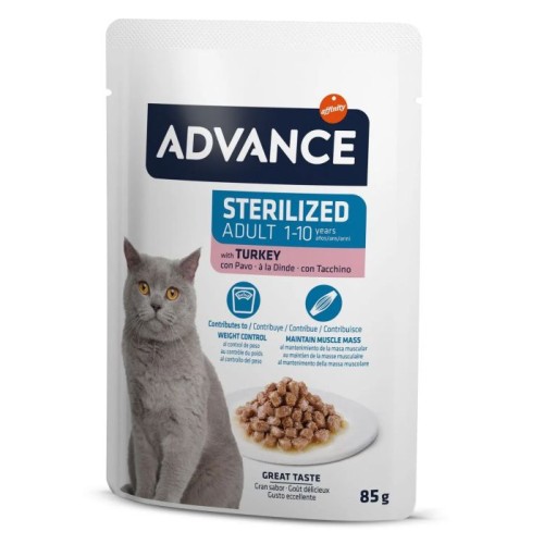 Bocaditos en Salsa con Pavo Advance 85 Gr para Gatos Esterilizados
