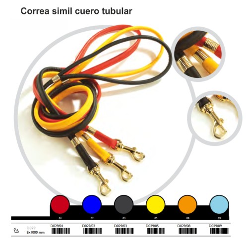 Correa Simil Cuero Tubular 8x1000mm Amarillo para Perros