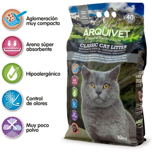 Arena Natural Bentonita Carbon Activo 10 Kg Arena Premium para Gatos