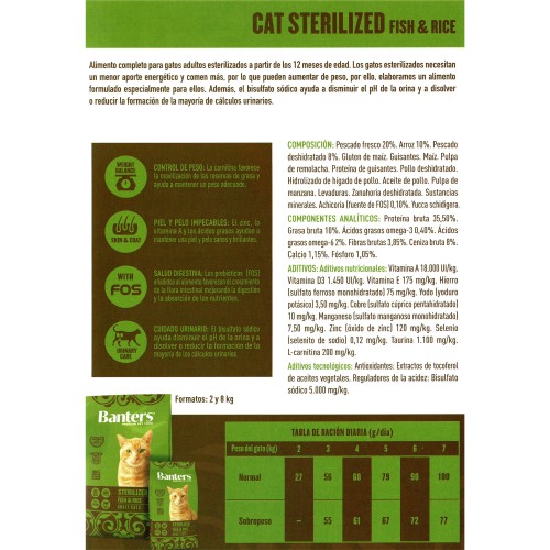 Banters Sterilized Cat Food with Fish and Rice 2 Kg