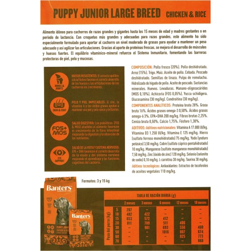 Banters Dog Puppy Large Pollo y Arroz 15 Kg