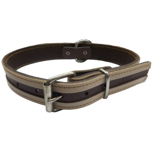 Brown & Beige Leather Dog Collar 40x3cm