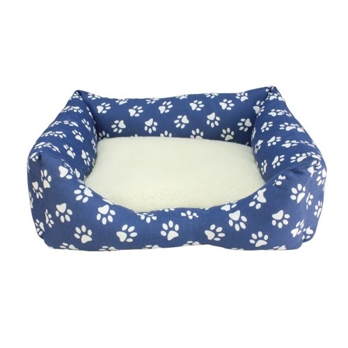 Cama Cuadrada Acogedora para Perros con Huellas Azules
