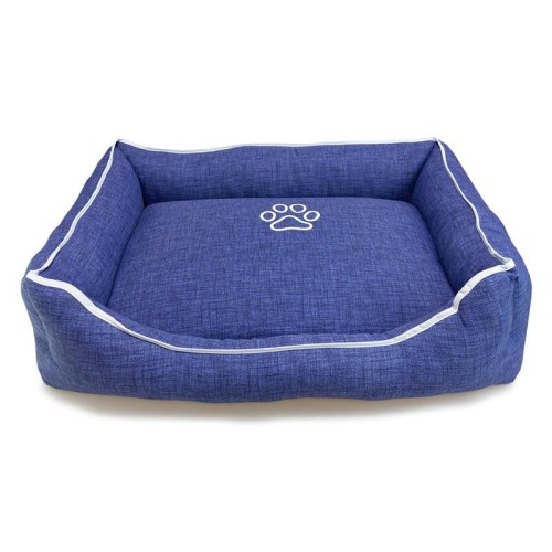 Cama Cuadrada Azul Con Huella Y Ribete 55x46x17 Cm