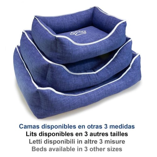 Cama Cuadrada Azul Con Huella Y Ribete 55x46x17 Cm