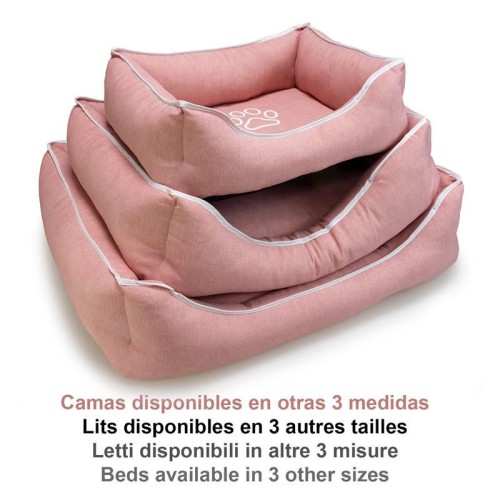 Cama Cuadrada Rosa Con Huella Y Ribete 70x55x19cm