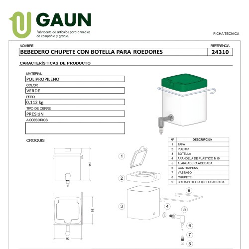 Suction Cup Water Feeder 0.5 Lts. Gaun